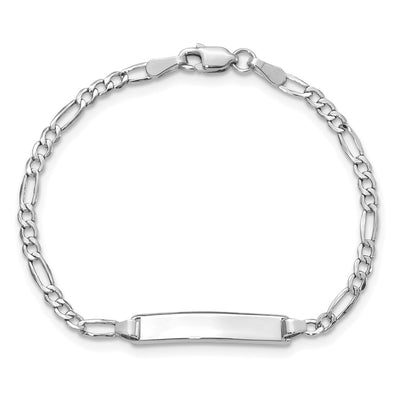 14K White Gold Polished Semi-Solid Chain/Solid Plate Figaro Link 19.5x4.5mm Plate Baby/Child ID Bracelet