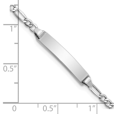 14K White Gold Polished Semi-Solid Chain/Solid Plate Figaro Link 19.5x4.5mm Plate Baby/Child ID Bracelet