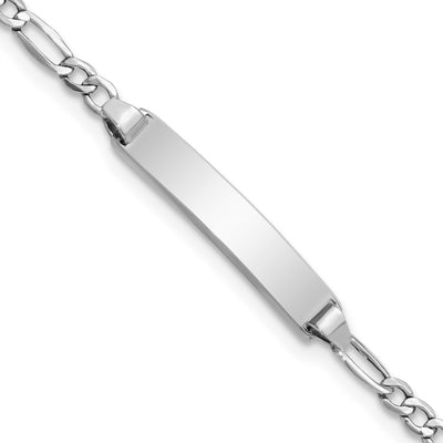 14K White Gold Polished Semi-Solid Chain/Solid Plate Figaro Link 19.5x4.5mm Plate Baby/Child ID Bracelet