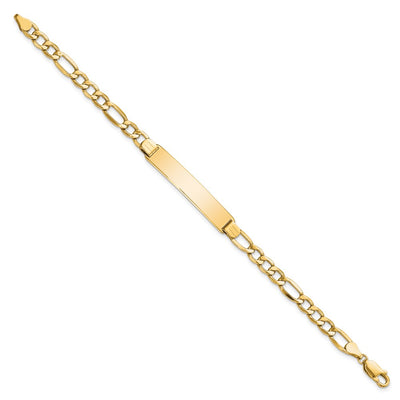14K Polished Semi-Solid Chain/Solid Plate Figaro Link Plate ID Bracelet