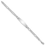 14K White Gold Polished Semi-Solid Chain/Solid Plate Figaro Link Soft Diamond Shape Plate ID Bracelet view