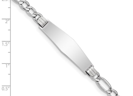 14K White Gold Polished Semi-Solid Chain/Solid Plate Figaro Link Soft Diamond Shape Plate ID Bracelet (Style DCID135CW-7)