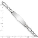 14K White Gold Polished Semi-Solid Chain/Solid Plate Figaro Link Soft Diamond Shape Plate ID Bracelet view