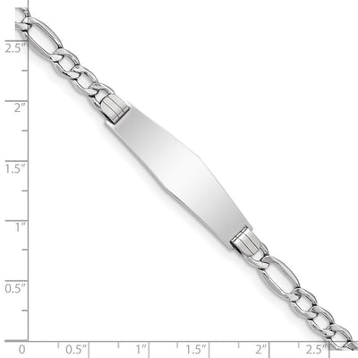14K White Gold Polished Semi-Solid Chain/Solid Plate Figaro Link Soft Diamond Shape Plate ID Bracelet