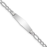 14K White Gold Polished Semi-Solid Chain/Solid Plate Figaro Link Soft Diamond Shape Plate ID Bracelet view