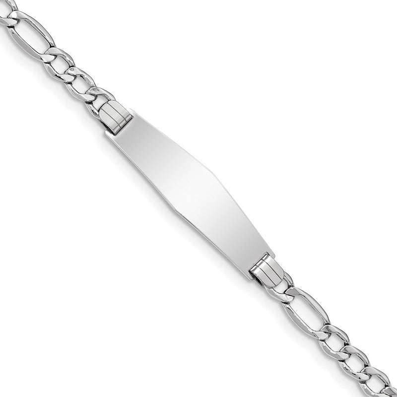 14K white gold figaro link plate ID bracelet