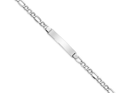 14k White Gold Polished Semi-Solid Chain/Solid Plate Figaro Link Plate ID Bracelet (Style DCID135W-7)