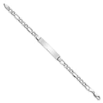 14K White Gold Polished Semi-Solid Chain/Solid Plate Figaro Link Plate ID Bracelet, 7 x 7mm view
