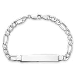 14K White Gold Polished Semi-Solid Chain/Solid Plate Figaro Link Plate ID Bracelet, 7 x 7mm view