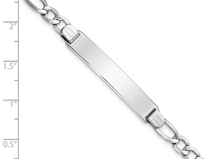 14k White Gold Polished Semi-Solid Chain/Solid Plate Figaro Link Plate ID Bracelet (Style DCID135W-7)