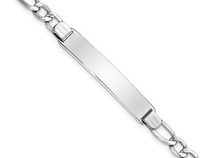 14k White Gold Polished Semi-Solid Chain/Solid Plate Figaro Link Plate ID Bracelet (Style DCID135W-7)