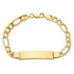 14K Polished Semi-Solid Chain/Solid Plate Figaro Link Plate ID Bracelet view