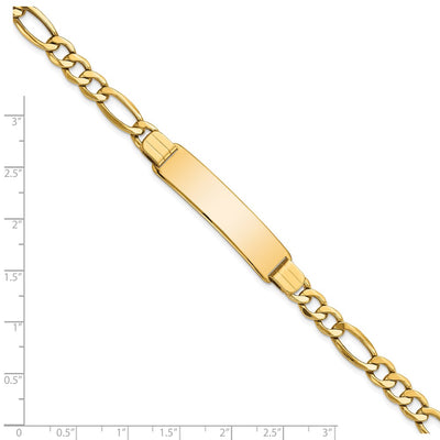 14K Polished Semi-Solid Chain/Solid Plate Figaro Link Plate ID Bracelet
