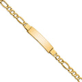 14K Polished Semi-Solid Chain/Solid Plate Figaro Link Plate ID Bracelet