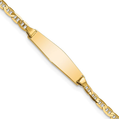 14K Polished Semi-Solid Chain/Solid Plate Anchor Link Soft Diamond Shape 19.5x5.5mm Plate Baby/Child ID Bracelet
