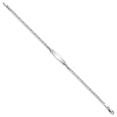 14K White Gold Polished Semi-Solid Chain/Solid Plate Anchor Link Soft Diamond Shape 20x5.5mm Plate Baby/Child ID Bracelet