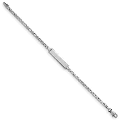 14K White Gold Polished Semi-Solid Chain/Solid Plate Anchor Link 20x4.5mm Plate Baby/Child ID Bracelet