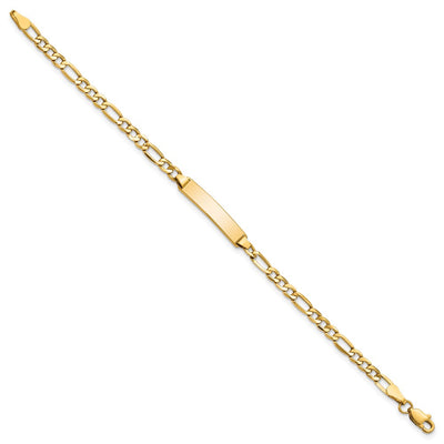 14K Polished Semi-Solid Chain/Solid Plate Figaro Link 20.3x4.4mm Plate Baby/Child ID Bracelet