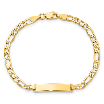 14K Polished Semi-Solid Chain/Solid Plate Figaro Link 20.3x4.4mm Plate Baby/Child ID Bracelet