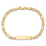 14K Polished Semi-Solid Chain/Solid Plate Figaro Link Soft Diamond Shape 19.5x5. Plate Baby/Child ID Bracelet view