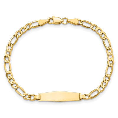 14K Polished Semi-Solid Chain/Solid Plate Figaro Link Soft Diamond Shape 19.5x5.5mm Plate Baby/Child ID Bracelet