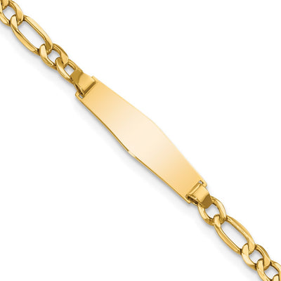 14K Polished Semi-Solid Chain/Solid Plate Figaro Link Soft Diamond Shape 19.5x5.5mm Plate Baby/Child ID Bracelet