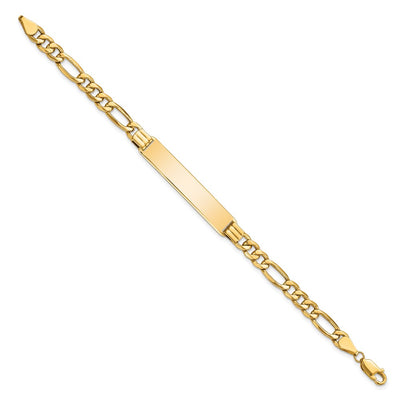14K Polished Semi-Solid Chain/Solid Plate Figaro Link Plate ID Bracelet