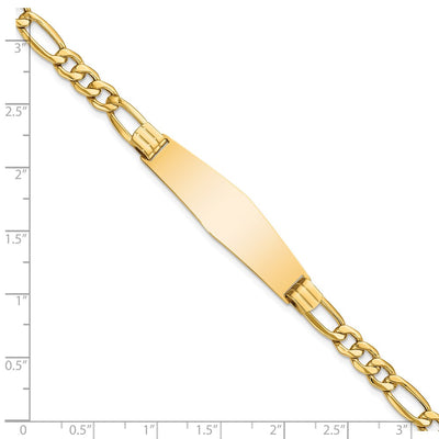 14K Polished Semi-Solid Chain/Solid Plate Figaro Link Soft Diamond Shape Plate ID Bracelet