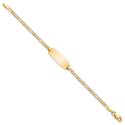 14K Polished Semi-Solid Chain/Solid Plate Figaro Link Oval 18.5x8.5mm Plate Baby/Child ID Bracelet