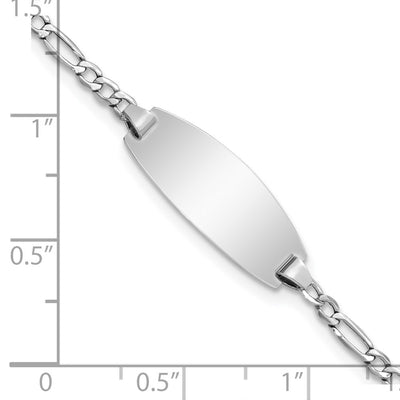 14K White Gold Polished Semi-Solid Chain/Solid Plate Figaro Link Oval 18.5x8.5mm Plate Baby/Child ID Bracelet