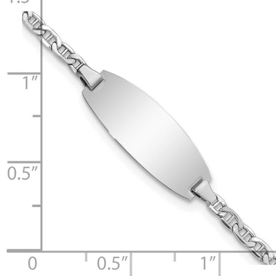 14K White Gold Polished Semi-Solid Chain/Solid Plate Anchor Link Oval 18.5x8.5mm Plate Baby/Child ID Bracelet