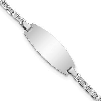 14K White Gold Polished Semi-Solid Chain/Solid Plate Anchor Link Oval 18.5x8.5mm Plate Baby/Child ID Bracelet