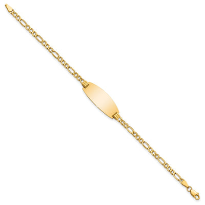 14K Polished Semi-Solid Chain/Solid Plate Figaro Link Oval 25x11.2mm Plate ID Bracelet