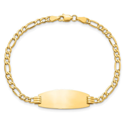 14K Polished Semi-Solid Chain/Solid Plate Figaro Link Oval 25x11.2mm Plate ID Bracelet