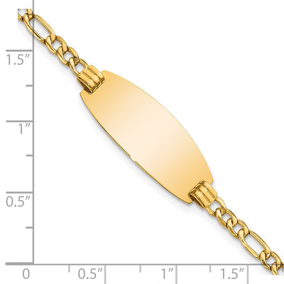 14K Polished Semi-Solid Chain/Solid Plate Figaro Link Oval 25x11.2mm Plate ID Bracelet