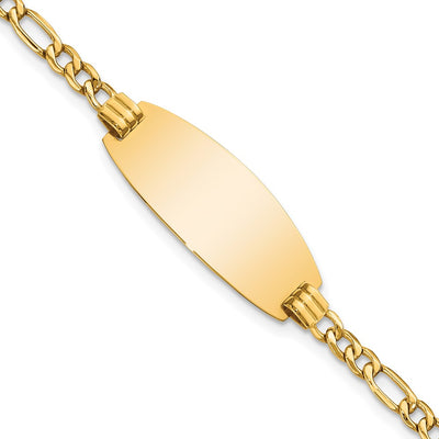 14K Polished Semi-Solid Chain/Solid Plate Figaro Link Oval 25x11.2mm Plate ID Bracelet