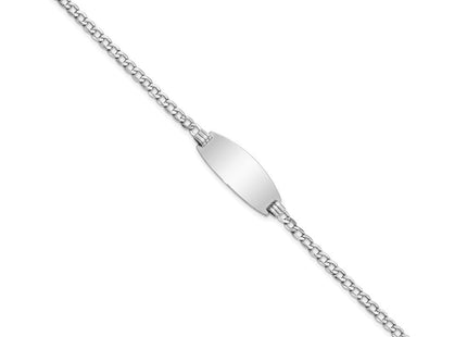 14k White Gold Polished Semi-Solid Chain/Solid Plate Curb Link Oval 25x11. Plate ID Bracelet (Style DCID147W-7)