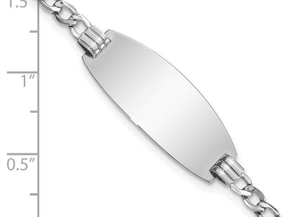 14k White Gold Polished Semi-Solid Chain/Solid Plate Curb Link Oval 25x11. Plate ID Bracelet (Style DCID147W-7)
