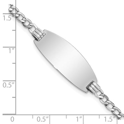 14K White Gold Polished Semi-Solid Chain/Solid Plate Curb Link Oval 25x11.5mm Plate ID Bracelet