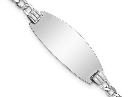 14k White Gold Polished Semi-Solid Chain/Solid Plate Curb Link Oval 25x11. Plate ID Bracelet (Style DCID147W-7)