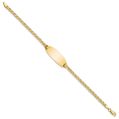 14K Polished Semi-Solid Chain/Solid Plate Anchor Link Oval 25x11.2mm Plate ID Bracelet
