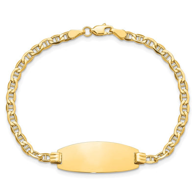 14K Polished Semi-Solid Chain/Solid Plate Anchor Link Oval 25x11.2mm Plate ID Bracelet