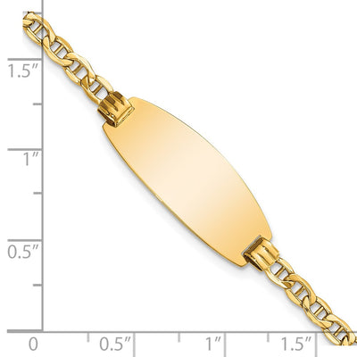 14K Polished Semi-Solid Chain/Solid Plate Anchor Link Oval 25x11.2mm Plate ID Bracelet