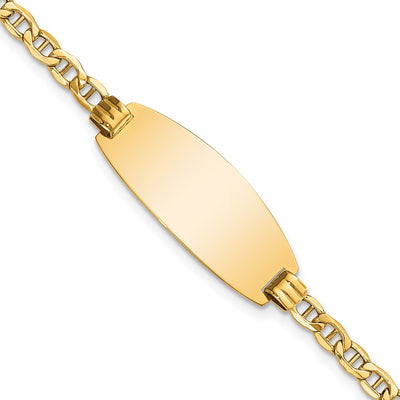 14K Polished Semi-Solid Chain/Solid Plate Anchor Link Oval 25x11.2mm Plate ID Bracelet