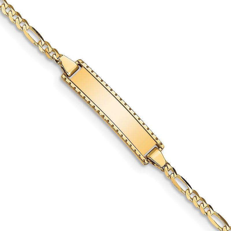 14K gold figaro link plate ID bracelet