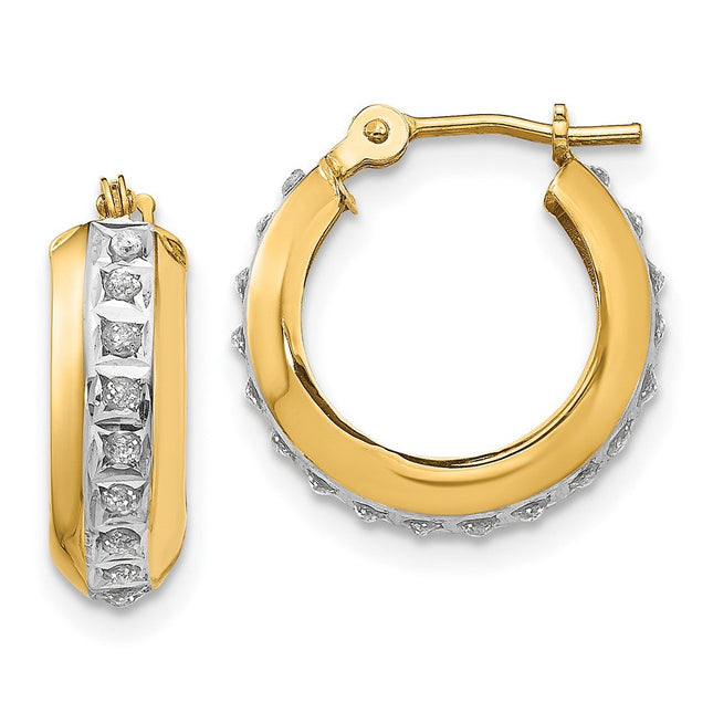 14k White Gold Diamond Fascination Squared Hinged Hoop Earrings, 21 x 3mm