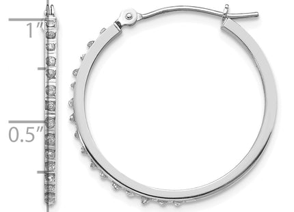 14k White Gold Diamond Fascination Round Hinged Hoop Earrings, 26 x 2mm