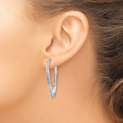 14K White Gold Diamond Fascination Oval Twist Hinged Hoop Earrings