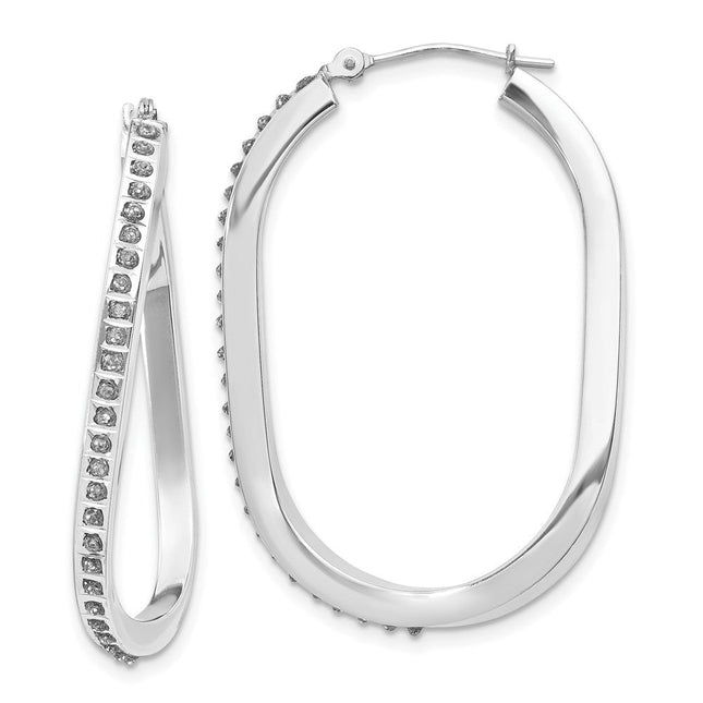 14k White Gold Diamond Fascination Round Hinged Hoop Earrings, 21 x 3mm