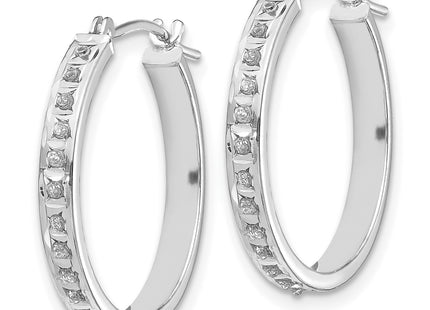 14k White Gold Diamond Fascination Round Hinged Hoop Earrings, 21 x 3mm